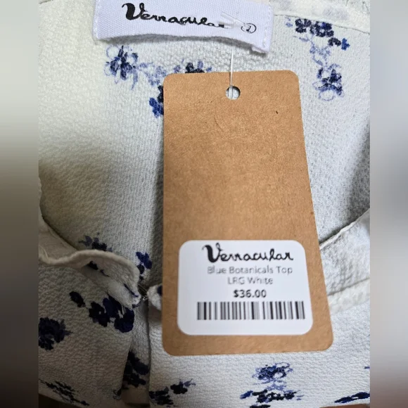 White and Blue Flutter Sleeve Blouse - Picture 4 of 4